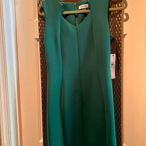 Calvin Klein Green Sheath Midi Dress V-Neck Sleeveless